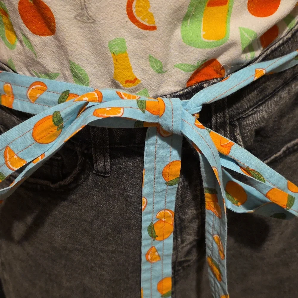 Upcycled Oranges & Champagne  Mimosa  Apron W Black Denim Jeans  Hand Crafted